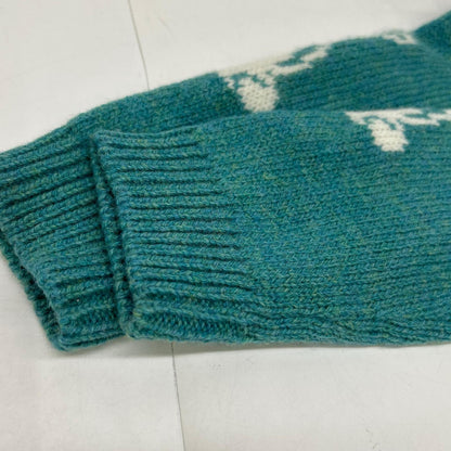PRADA 16SS Rabbit Pattern Wool Sweater Blue-Green Size 46