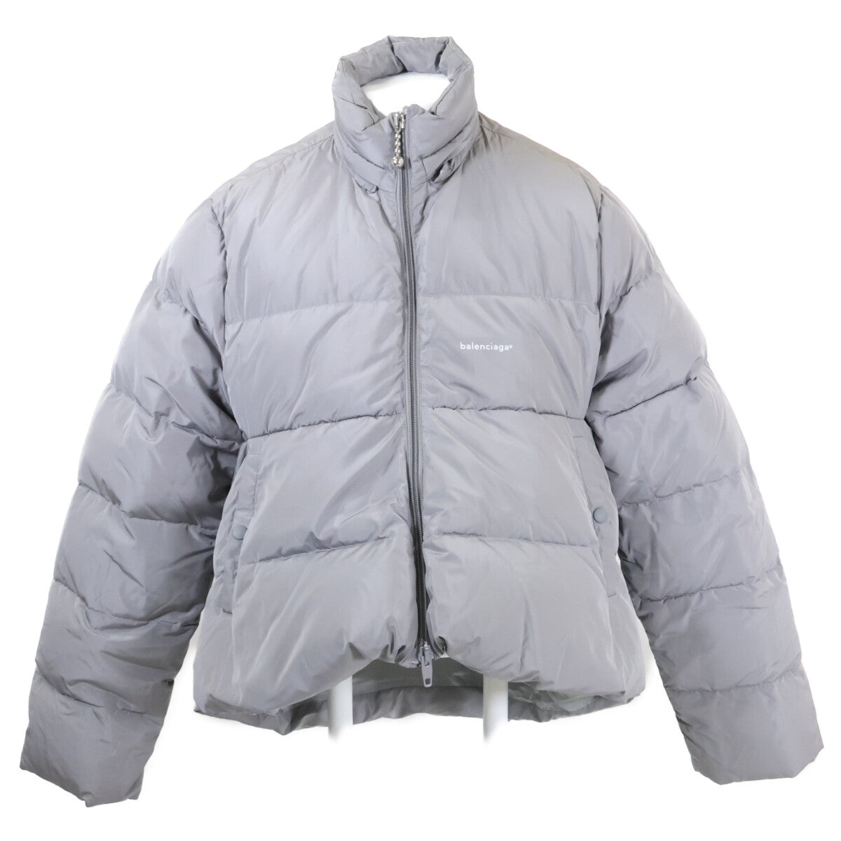 BALENCIAGA Hooded Nylon Down Jacket Gray Size 44