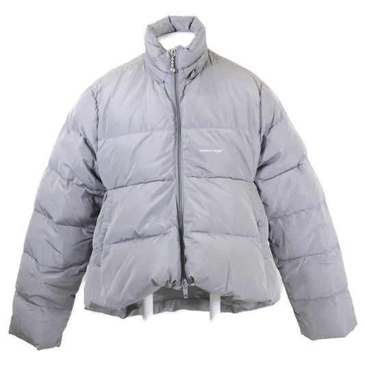 BALENCIAGA Hooded Nylon Down Jacket Gray Size 44