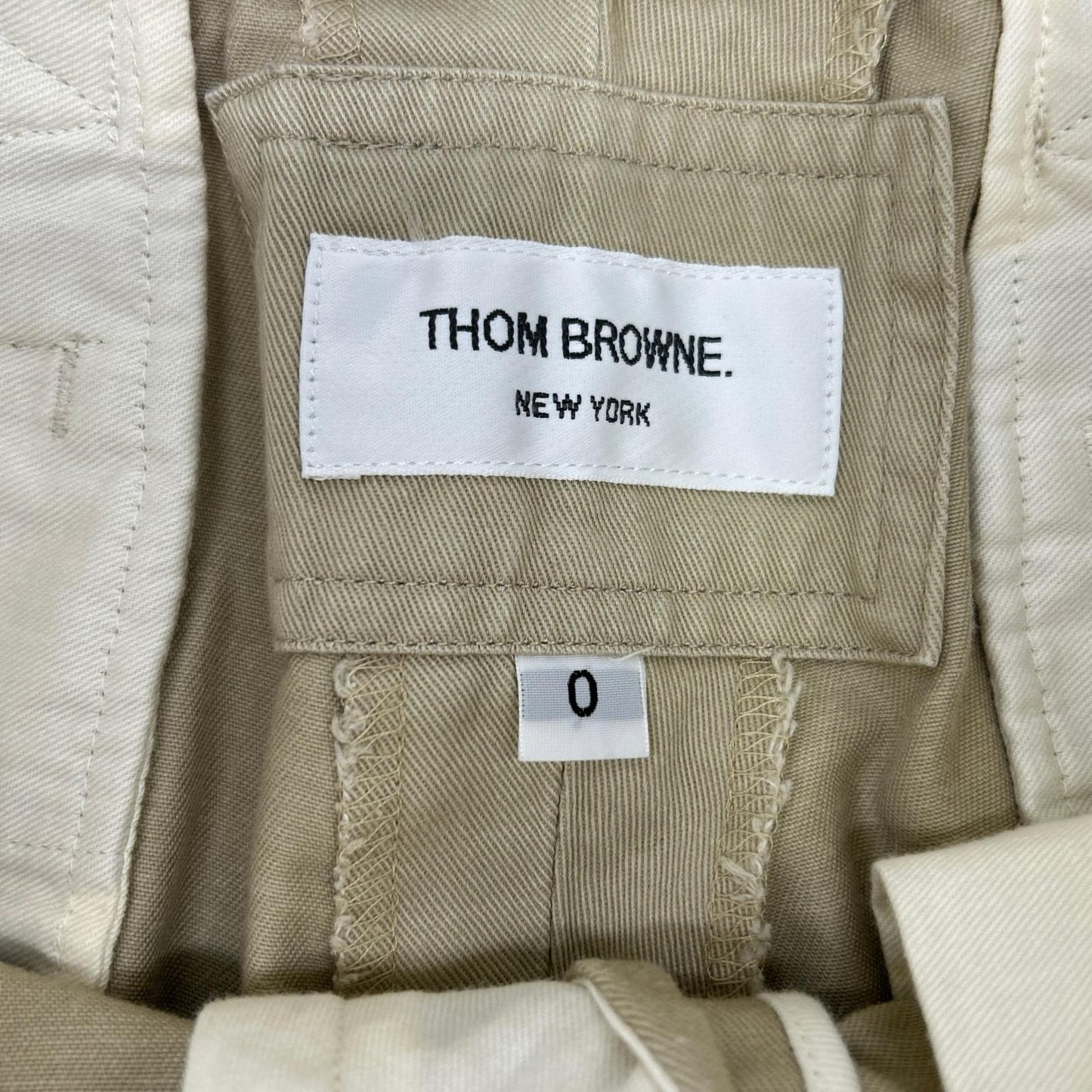 THOM BROWNE 4BAR Stripe Chino Trousers Beige Size 0
