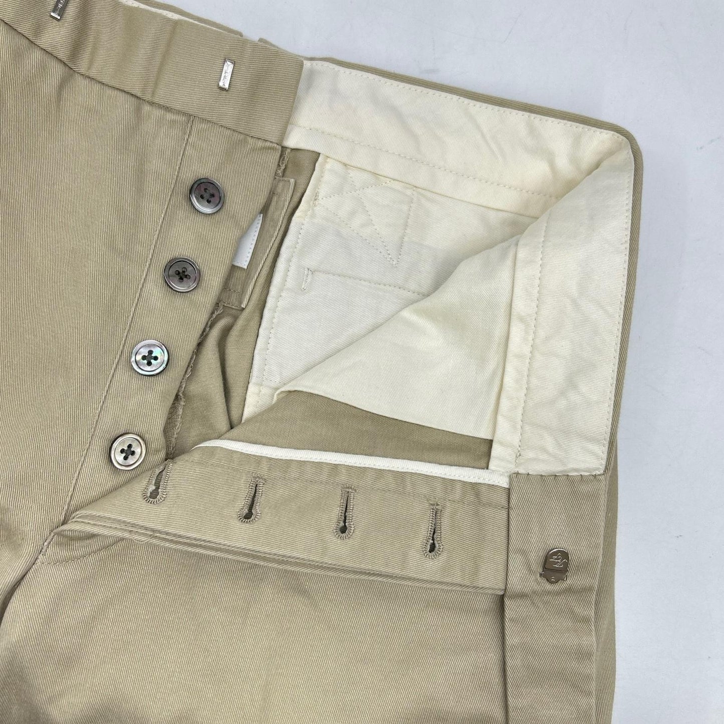 THOM BROWNE 4BAR Stripe Chino Trousers Beige Size 0