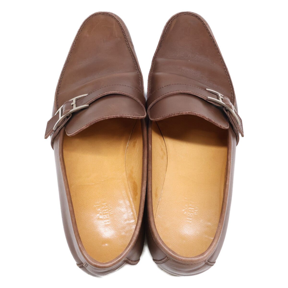 HERMES Api Brown Leather Loafers Size EU 39