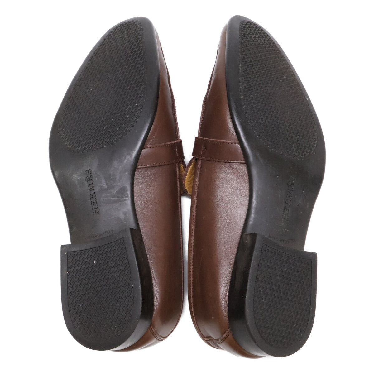 HERMES Api Brown Leather Loafers Size EU 39
