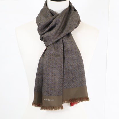 HERMES Printed Silk Wool Scarf Size ONE SIZE