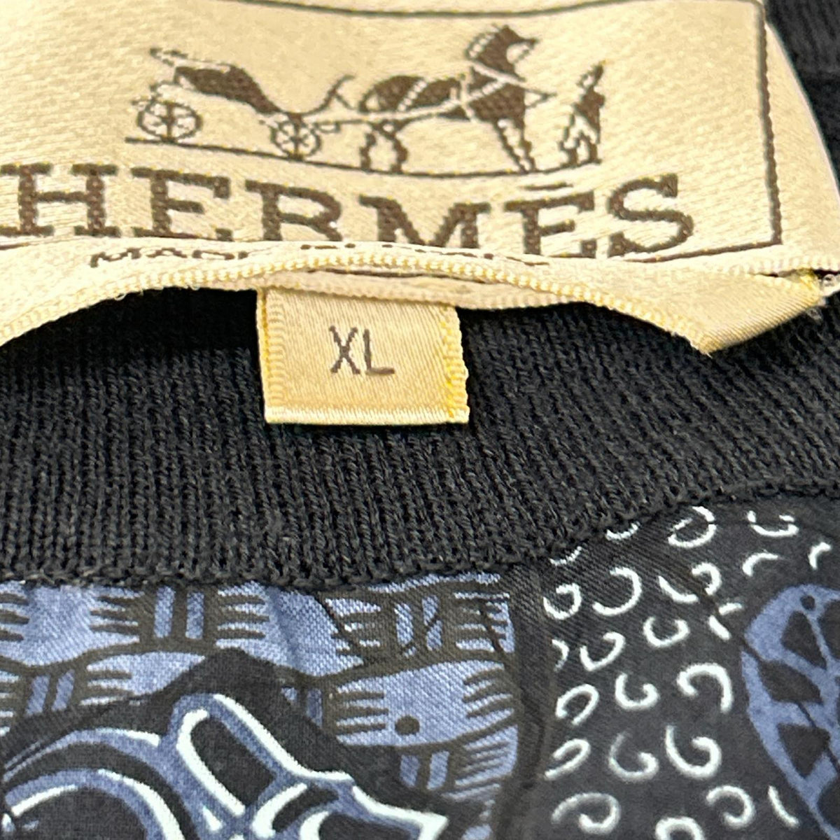 HERMES Navy All-Over Pattern Cotton Zip Knit Size XL