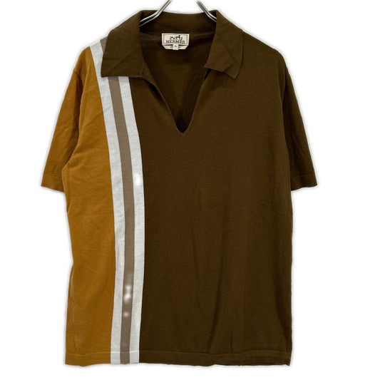 HERMES Brown Cotton Skipper Knit Polo Shirt Size XL
