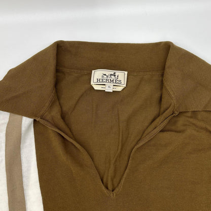 HERMES Brown Cotton Skipper Knit Polo Shirt Size XL