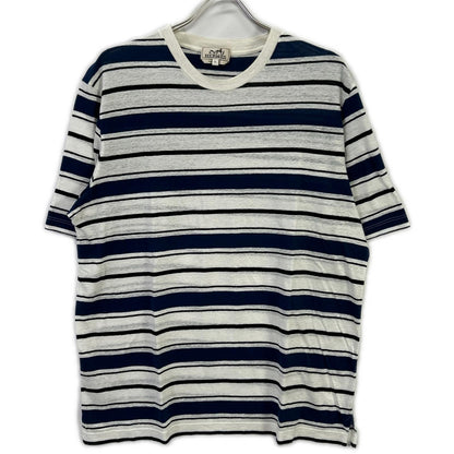 HERMES Blue Stripe Linen Crewneck T-Shirt Size XL
