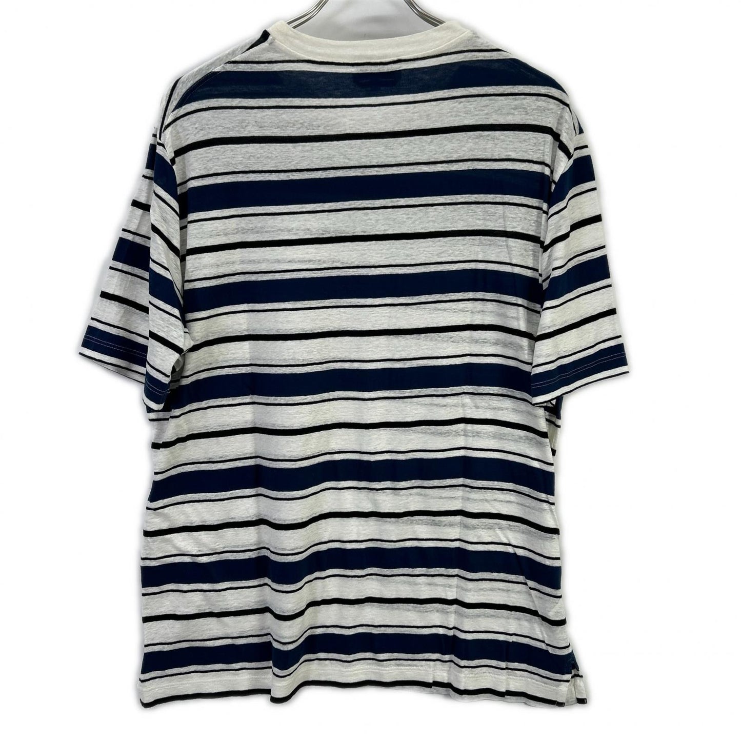 HERMES Blue Stripe Linen Crewneck T-Shirt Size XL