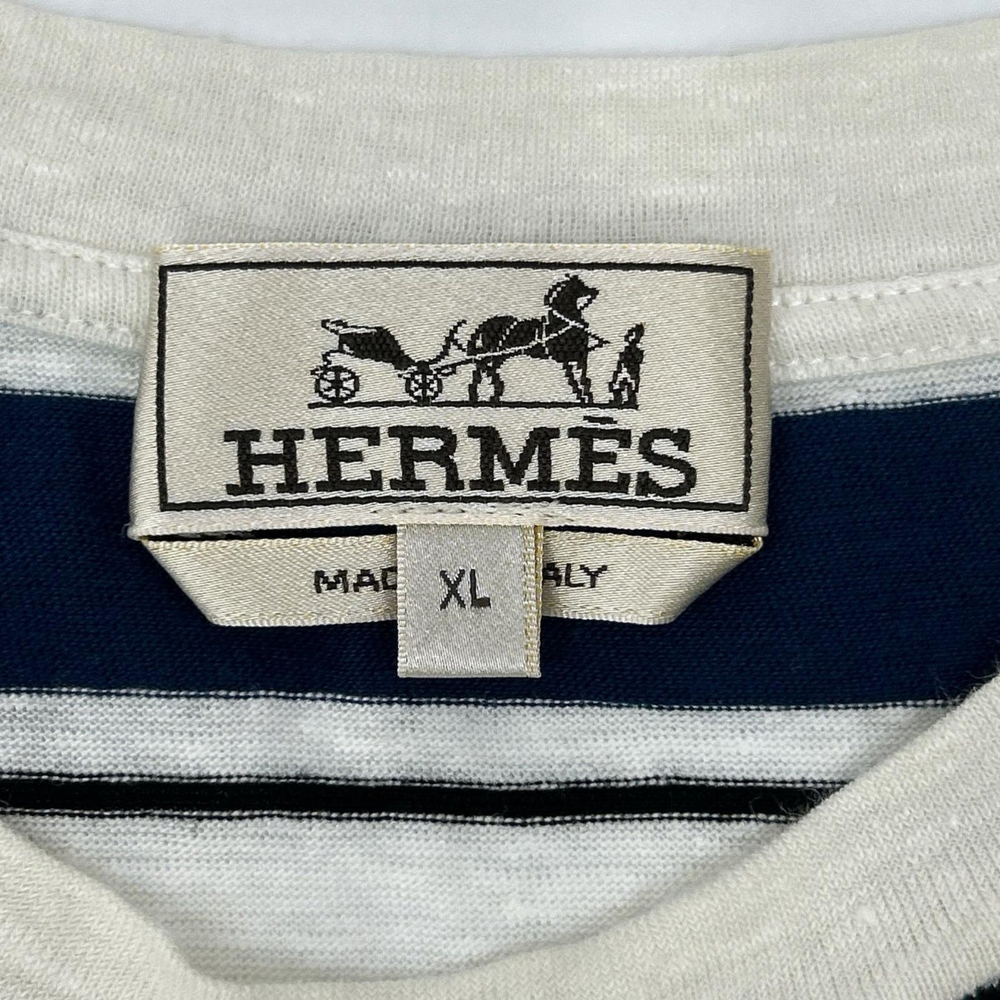 HERMES Blue Stripe Linen Crewneck T-Shirt Size XL