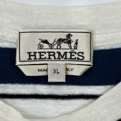 HERMES Blue Stripe Linen Crewneck T-Shirt Size XL