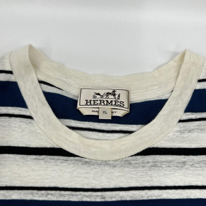 HERMES Blue Stripe Linen Crewneck T-Shirt Size XL