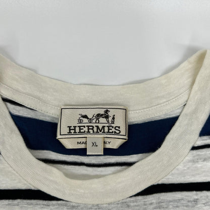HERMES Blue Stripe Linen Crewneck T-Shirt Size XL