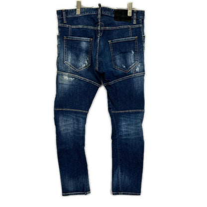 DSQUARED2 S71LB1262 Indigo Distressed Biker Jeans Size 48
