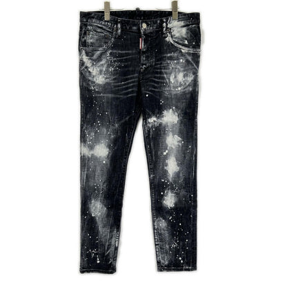 DSQUARED2 S71LB1283 Black Cotton Paint Skater Jeans Size 50
