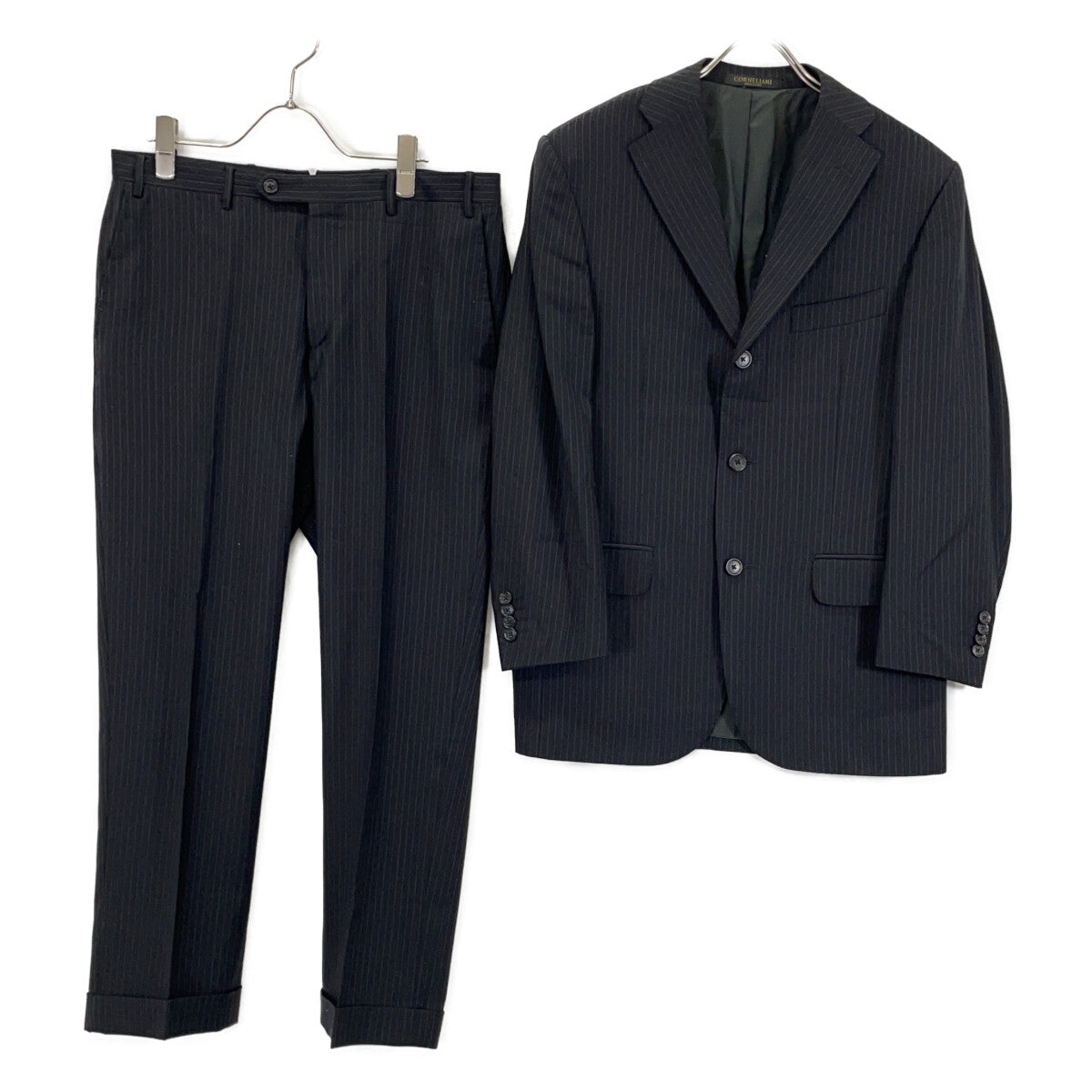 CORNELIANI Black Wool Stripe Suit Size 46