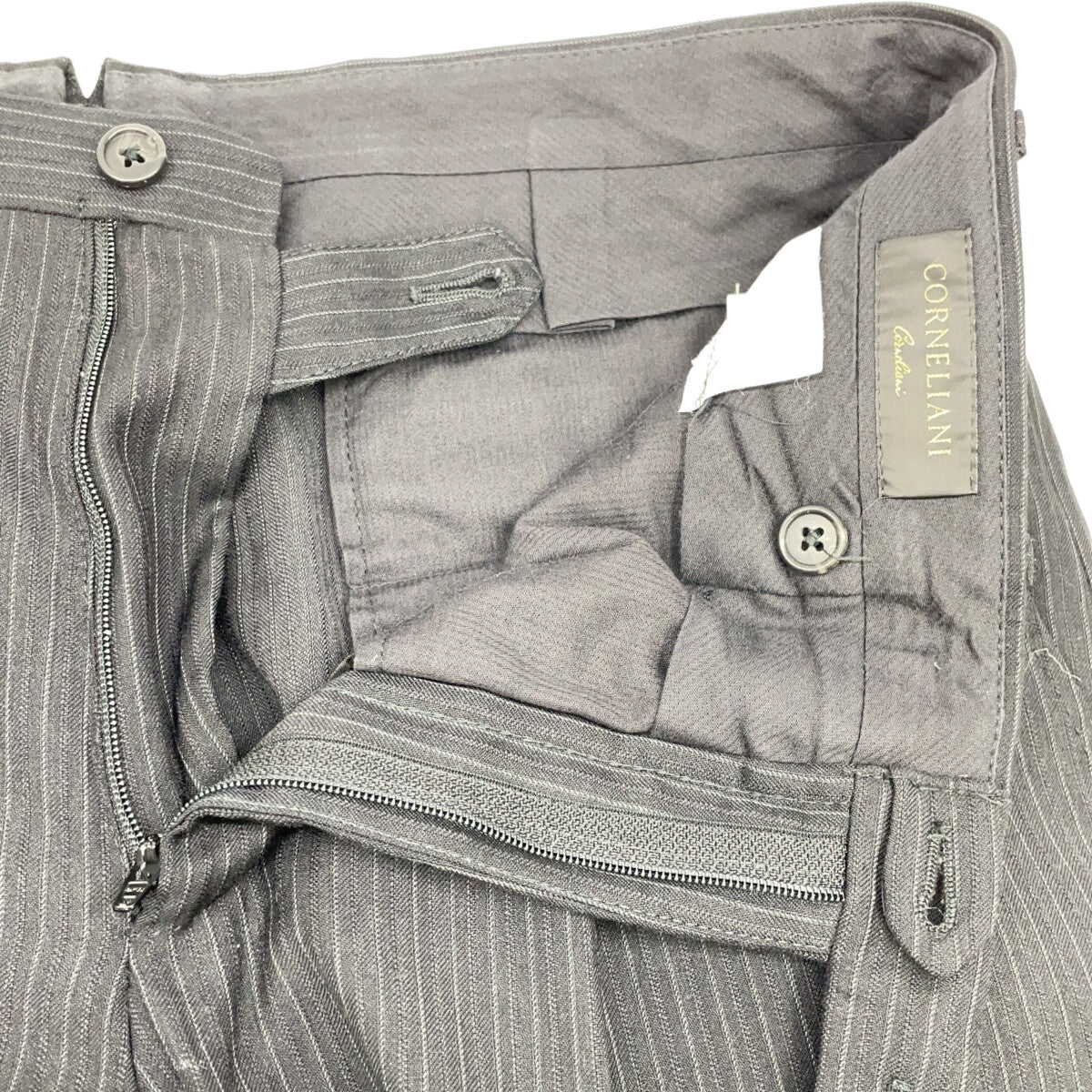 CORNELIANI Black Wool Stripe Suit Size 46