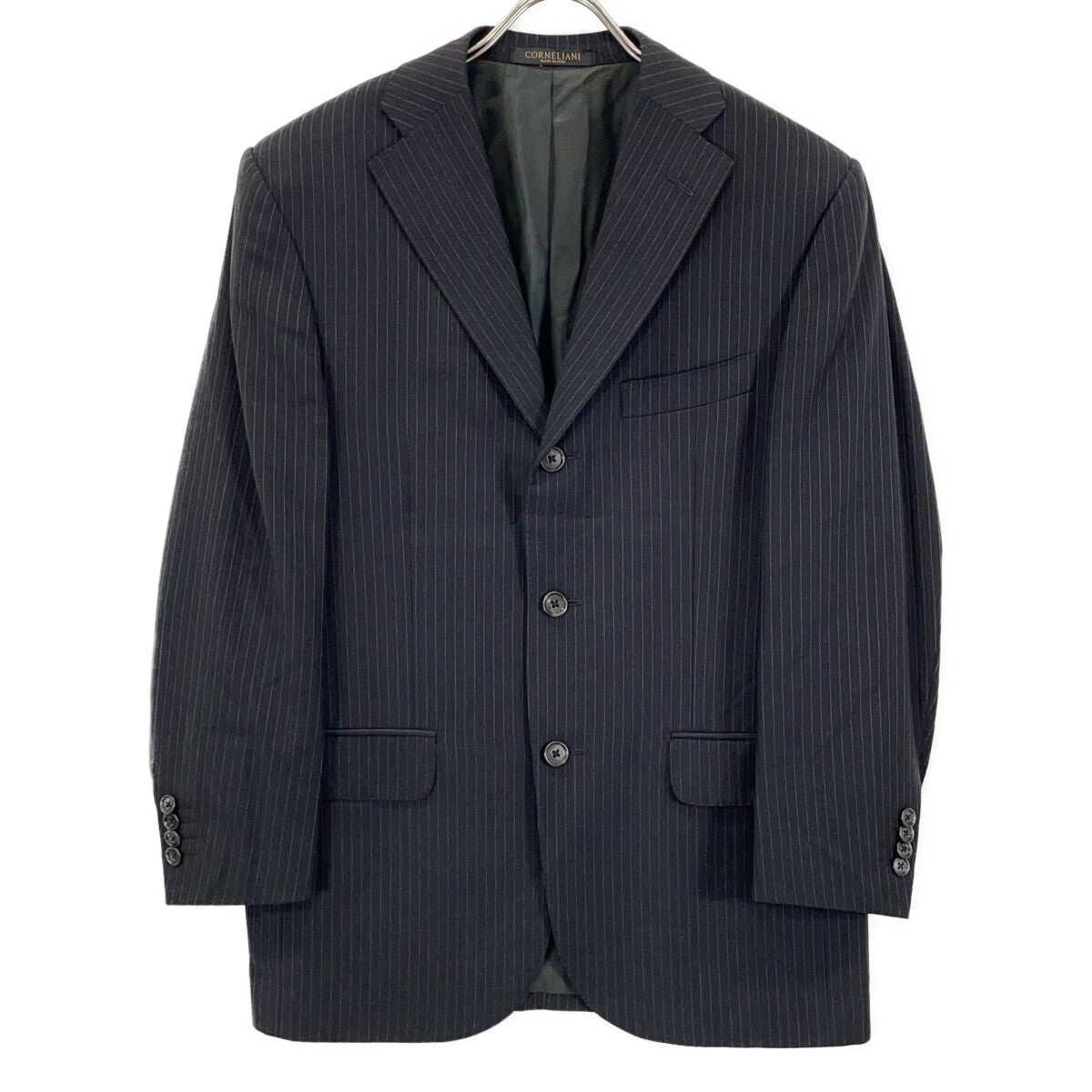 CORNELIANI Black Wool Stripe Suit Size 46