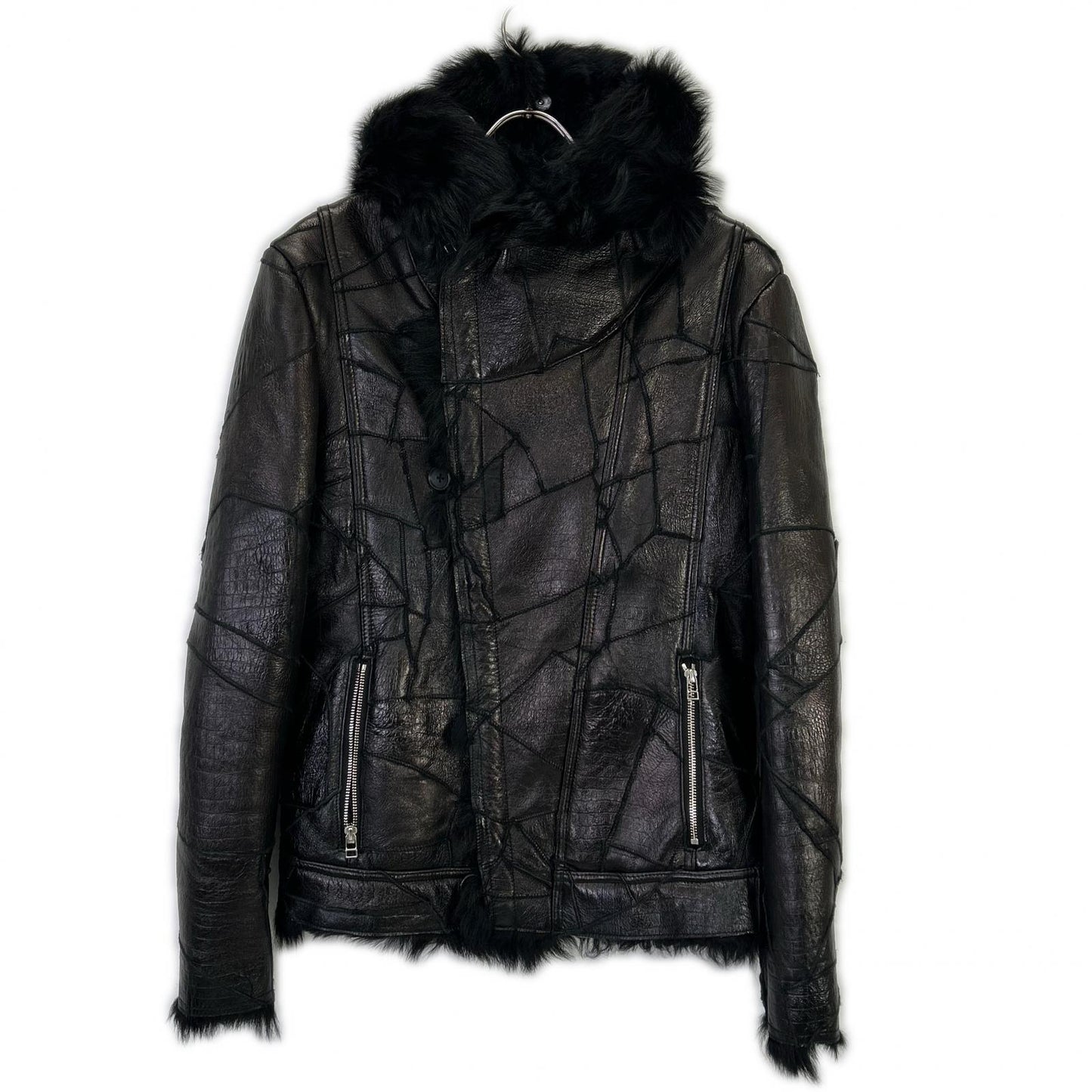 TORNADO MART Black Toscana Shearling Rider Jacket Size LL