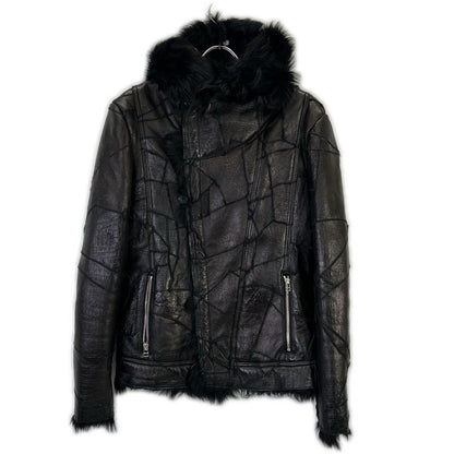TORNADO MART Black Toscana Shearling Rider Jacket Size LL