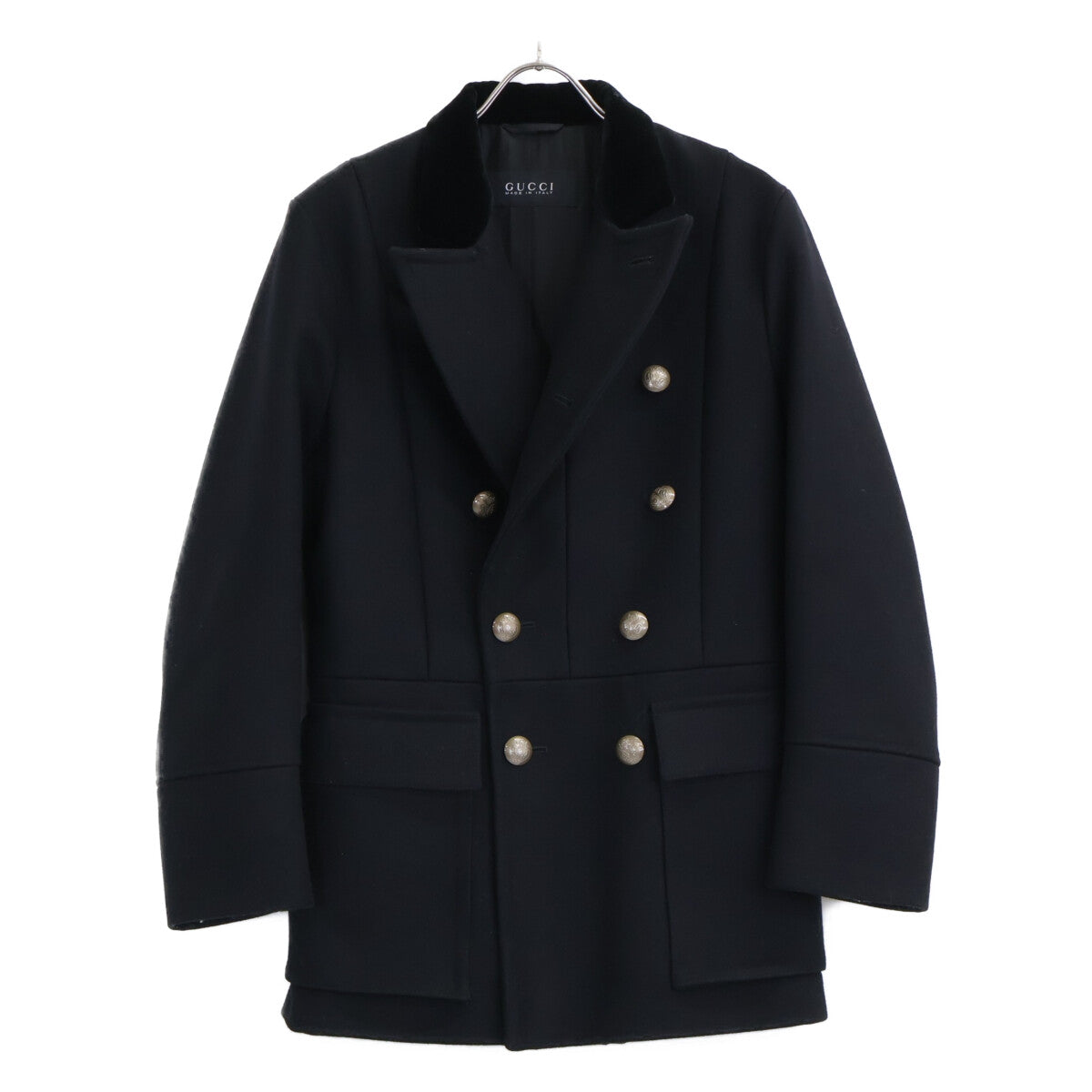 GUCCI Wool Napoleon Coat Black Size 44