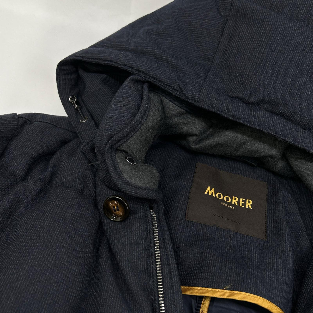 MOORER Navy Orione Hooded Wool Down Coat Size 46