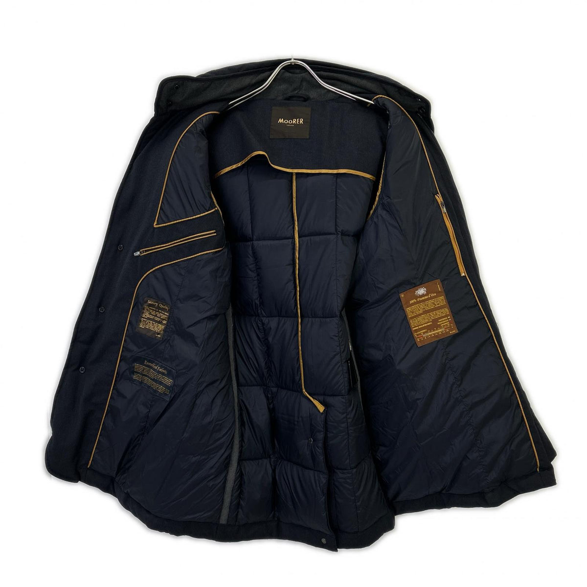 MOORER Navy Orione Hooded Wool Down Coat Size 46
