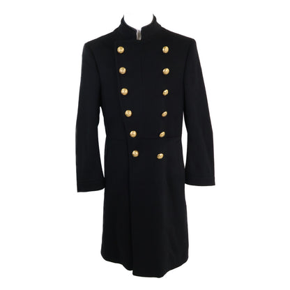 GUCCI Black Cashmere Wool Gold Double-Breasted Coat Size 48