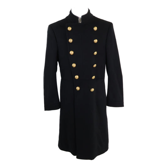 GUCCI Black Cashmere Wool Gold Double-Breasted Coat Size 48