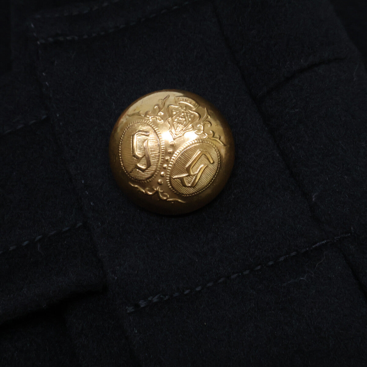 GUCCI Black Cashmere Wool Gold Double-Breasted Coat Size 48