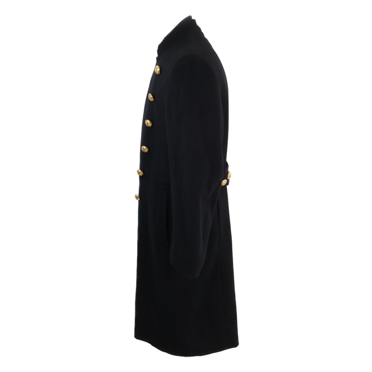 GUCCI Black Cashmere Wool Gold Double-Breasted Coat Size 48