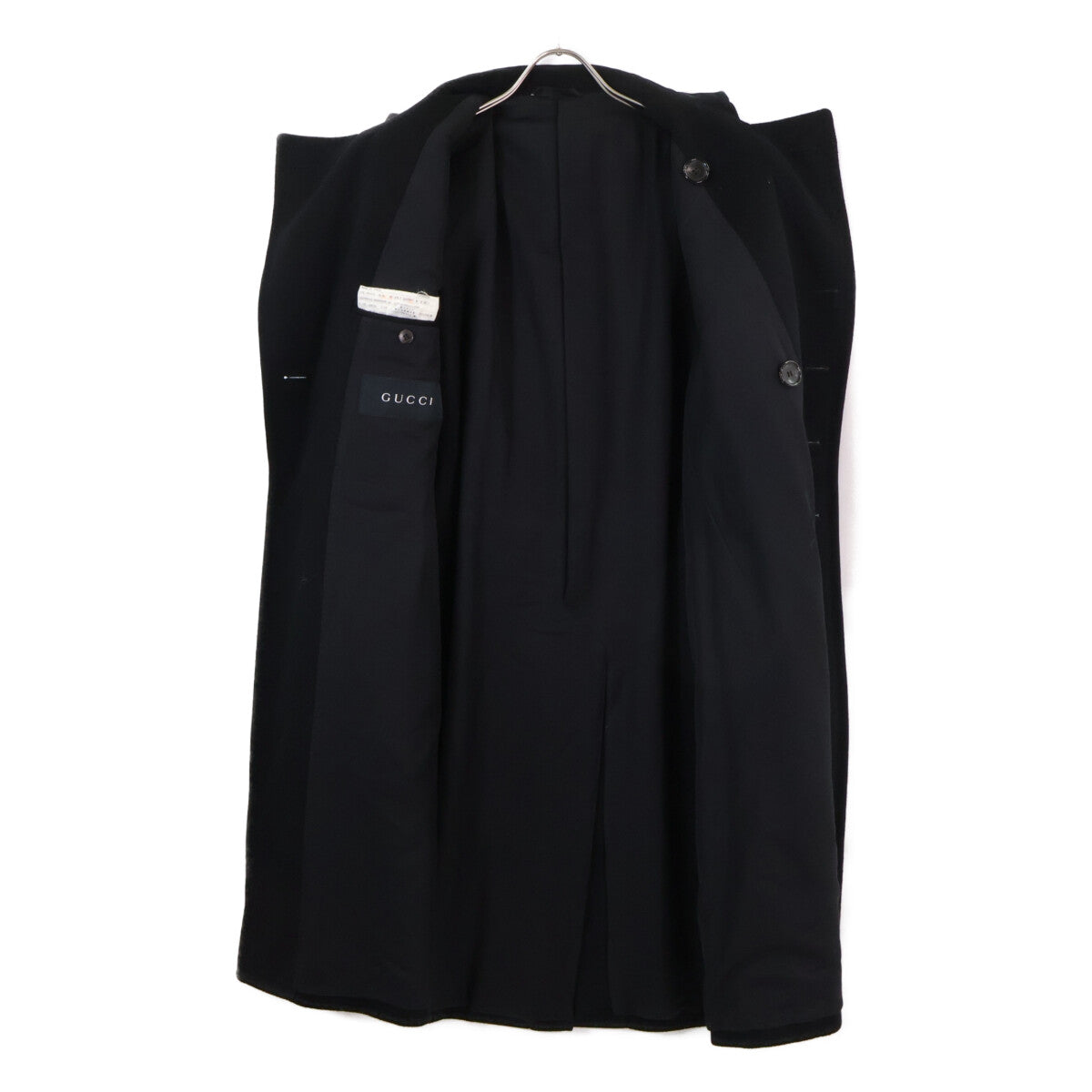 GUCCI Black Cashmere Wool Gold Double-Breasted Coat Size 48