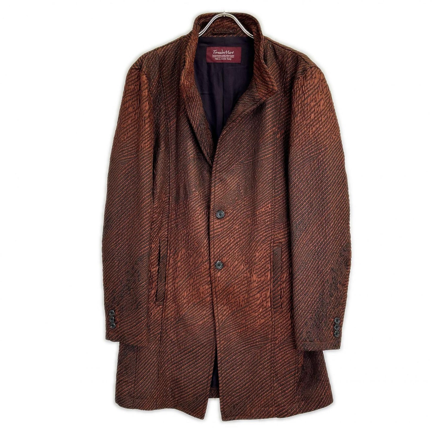 TORNADO MART Brown Wave Panel Jacquard Stand Coat Size LL