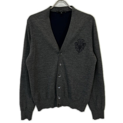 GUCCI Gray Wool Knit Cardigan with Chest Logo Size M