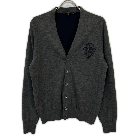 GUCCI Gray Wool Knit Cardigan with Chest Logo Size M