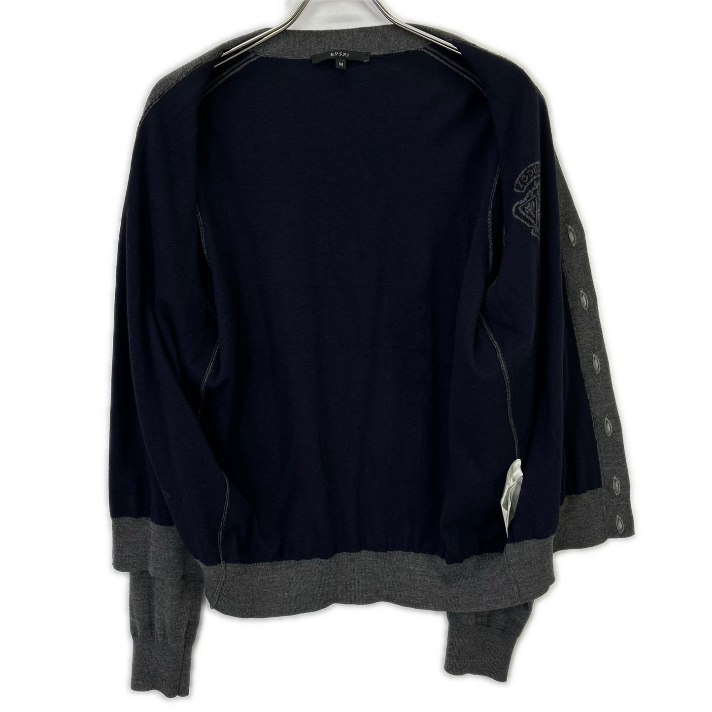 GUCCI Gray Wool Knit Cardigan with Chest Logo Size M