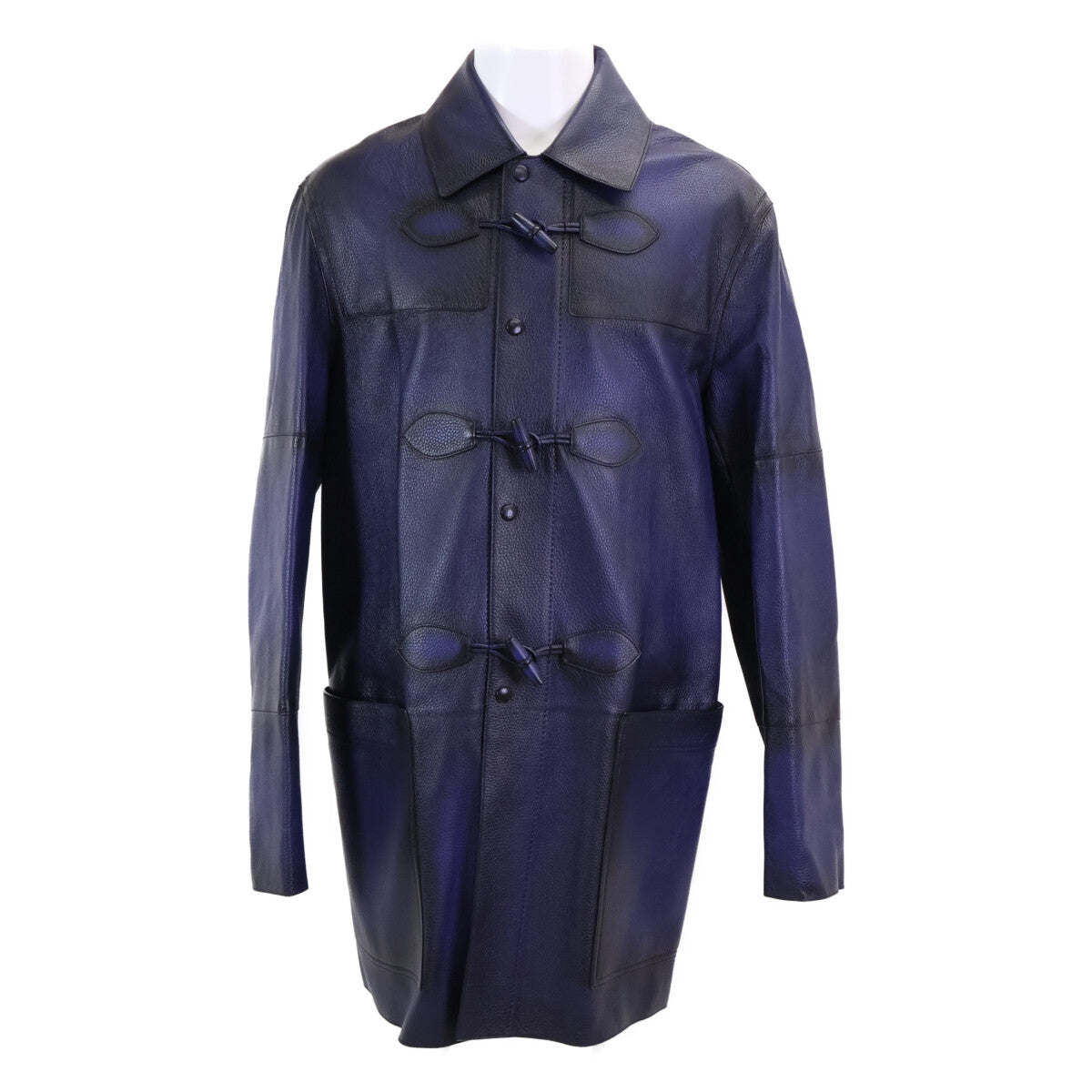 Berluti LCL Grained Patina Leather Duffle Coat Navy Size R52