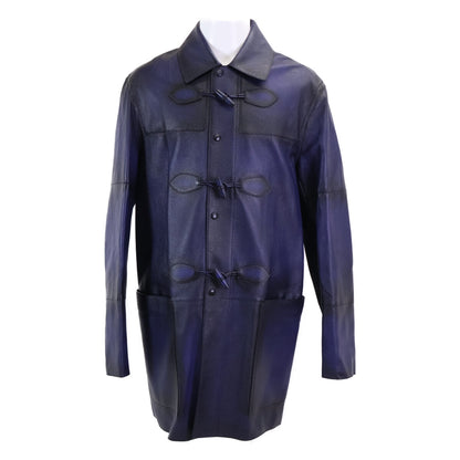 Berluti LCL Grained Patina Leather Duffle Coat Navy Size R52