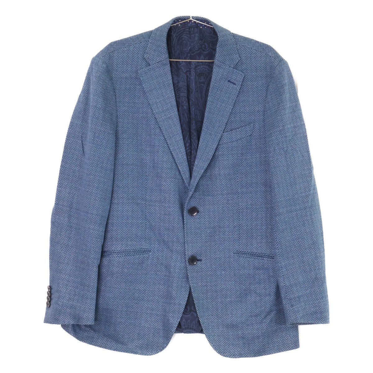ETRO Navy Linen Herringbone Paisley-Lined 2B Blazer Size 52
