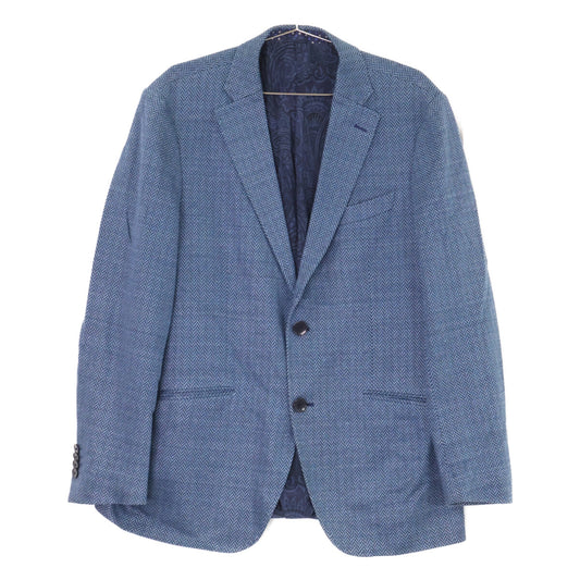 ETRO Navy Linen Herringbone Paisley-Lined 2B Blazer Size 52