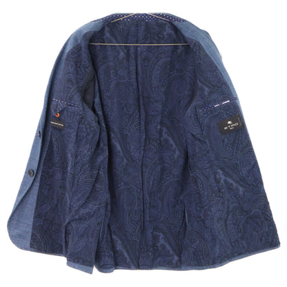 ETRO Navy Linen Herringbone Paisley-Lined 2B Blazer Size 52