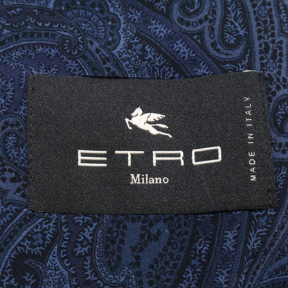 ETRO Navy Linen Herringbone Paisley-Lined 2B Blazer Size 52