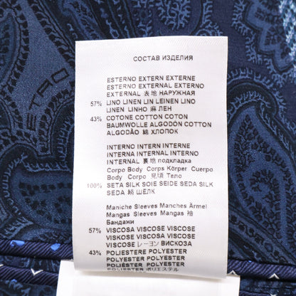 ETRO Navy Linen Herringbone Paisley-Lined 2B Blazer Size 52
