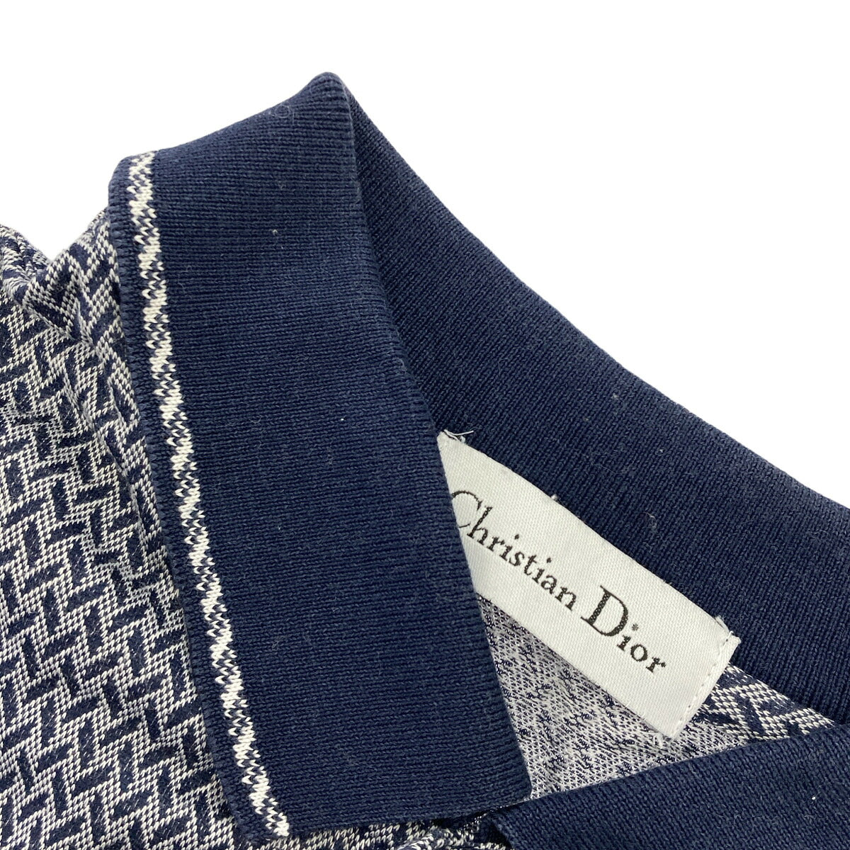 Christian Dior Navy Cotton All-Over Polo Shirt Size L