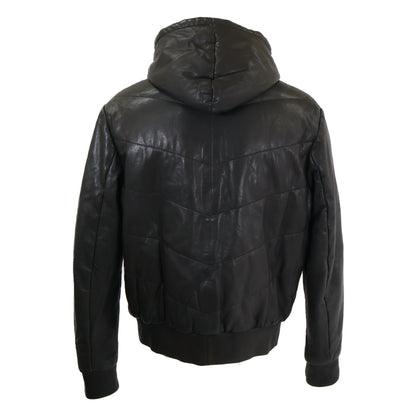 ARMANICOLLEZIONI Hooded Padded Leather Jacket Black Size 54