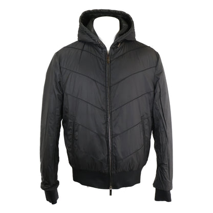 ARMANICOLLEZIONI Hooded Padded Leather Jacket Black Size 54