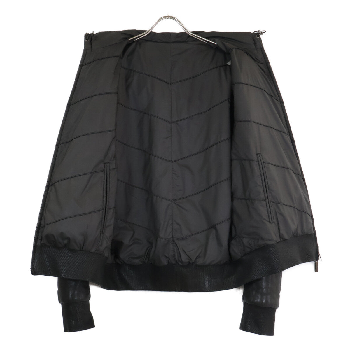ARMANICOLLEZIONI Hooded Padded Leather Jacket Black Size 54