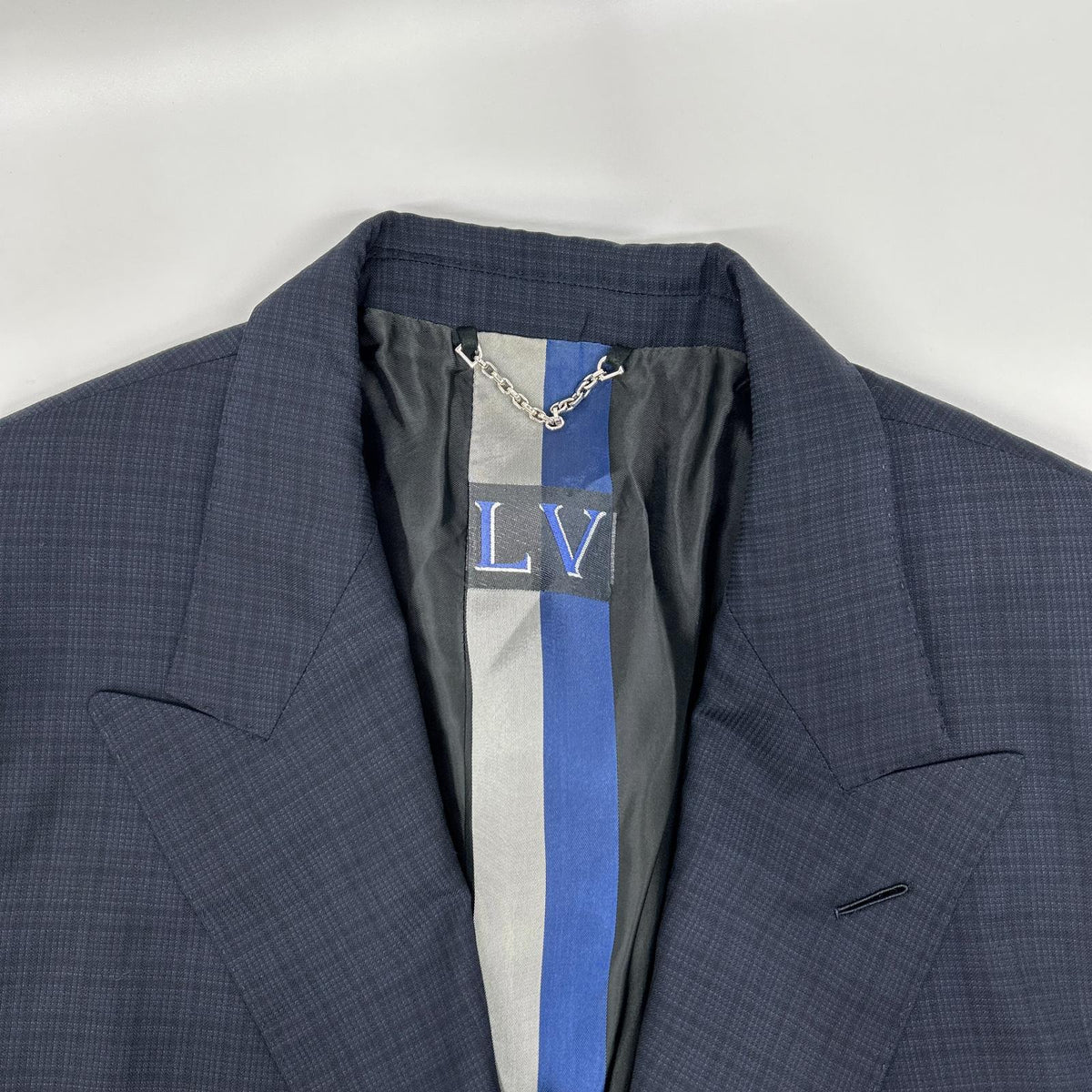 LOUIS VUITTON 2019 Navy Wool Check 2B Blazer Size 52