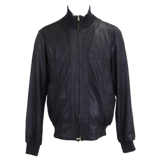 ISAIA Nubuck Leather Zip-Up Blouson Jacket Black Size 52