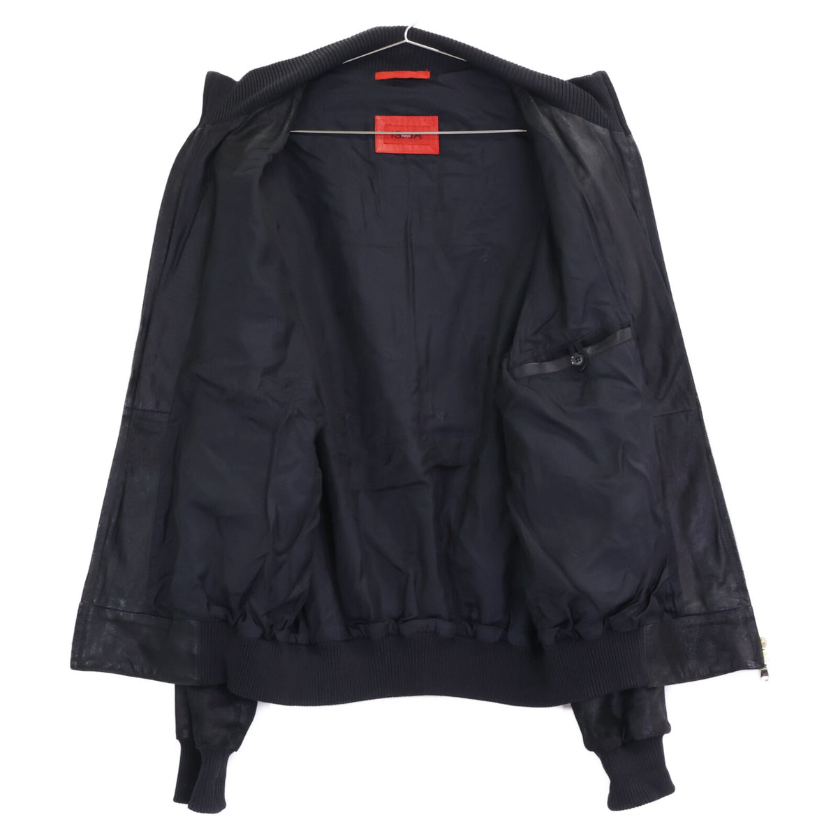 ISAIA Nubuck Leather Zip-Up Blouson Jacket Black Size 52
